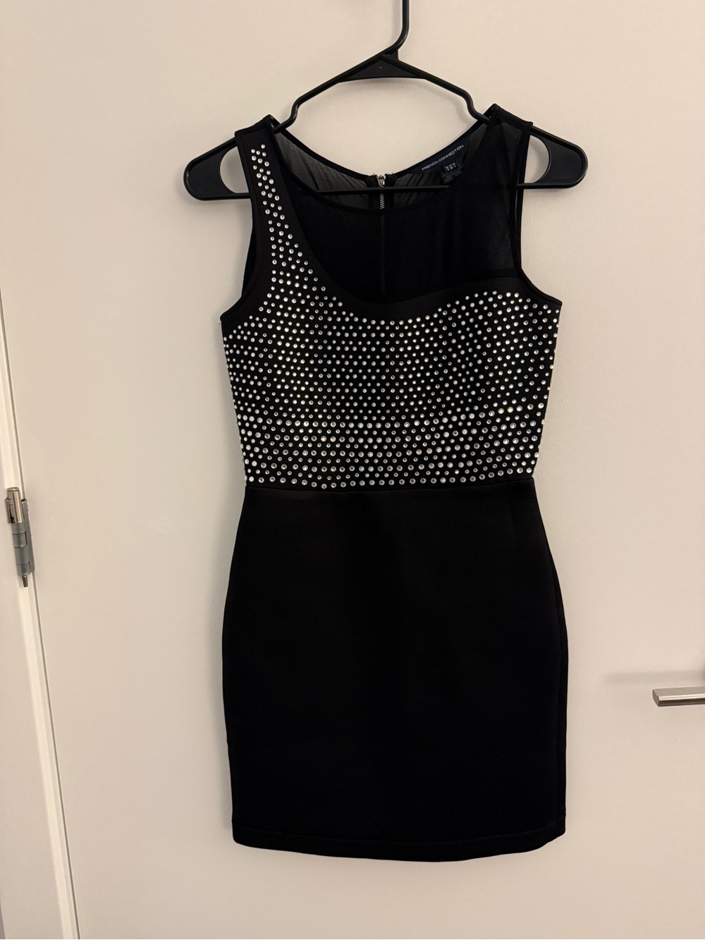 Black Studded Mesh Bodice Sheath Dress
